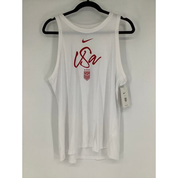 Nike Womens Large White Dri Fit USWNT Script Cotton Tomboy Tank Top Active O12-8 - Picture 2 of 7
